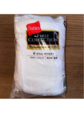 NOS Vintage 2000 Men's Size 36 Hanes First Collection Cotton White Briefs Pk/6